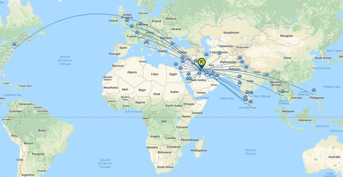 Kuwait airways trasę na mapie