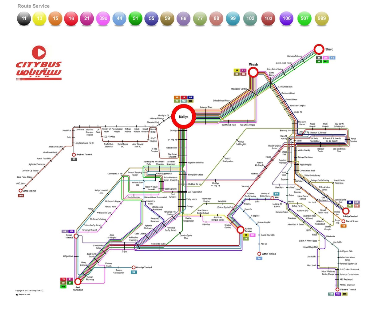 autobus miejski trasy Kuwejt 999 mapie